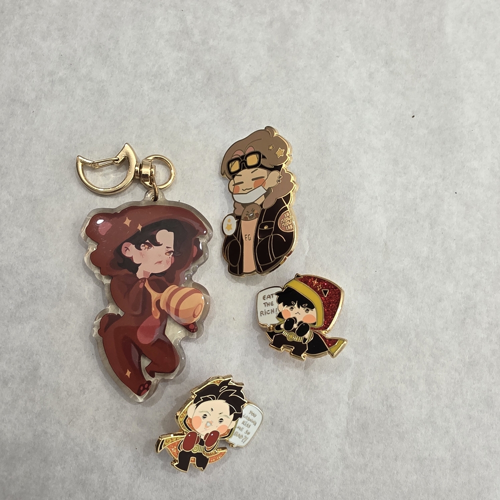 Cute BTS Character Keychain and Pins Set